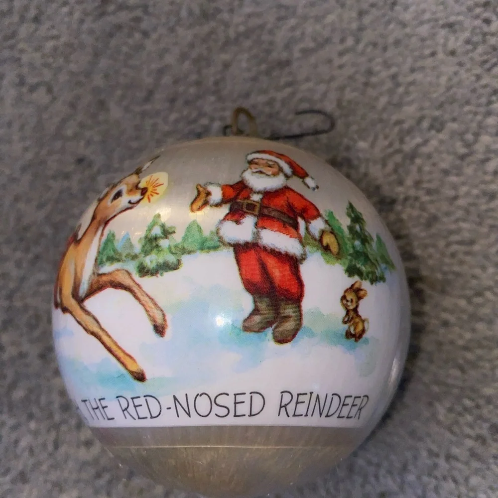 VINTAGE‎ 1976 HALLMARK Cards RUDOLPH THE RED NOSED REINDEER SATIN BALL ORNAMENT
